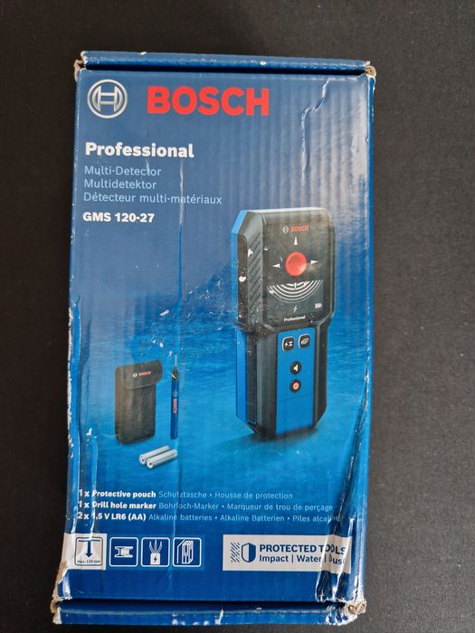 Detector digital de metale si cabluri electrice GMS 120-27, Bosch, acumulator 3.7V 1.0Ah, dimensiuni 186x86x33mm, cu husa de protectie