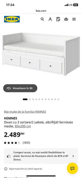 Divan / Pat IKEA Hemnes cu 3 sertare + 2 saltele incluse – Stare excelentă