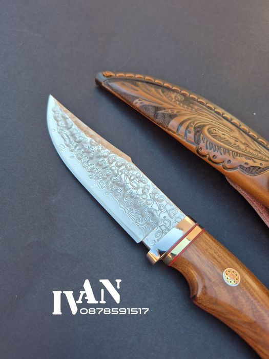 Ловен нож-Дамаска стомана VG10 с 67 слоя ламинат и кожена кания