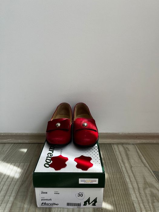Pantofi / Balerini Marelbo copii 6-7 ani rosii din piele masura 30