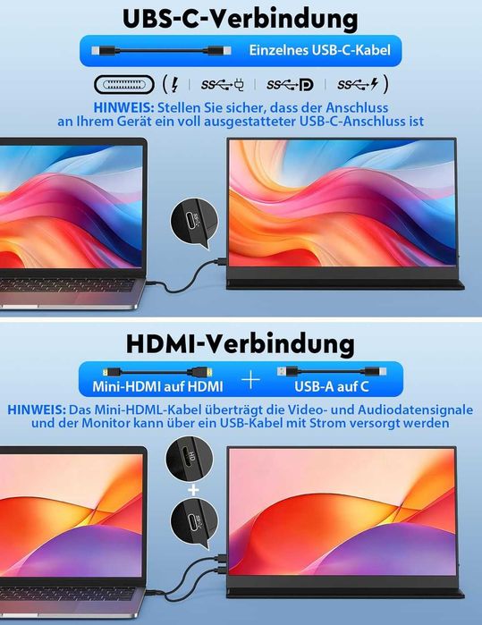 HONGO 15.6" преносим монитор 1080P FHD IPS черен