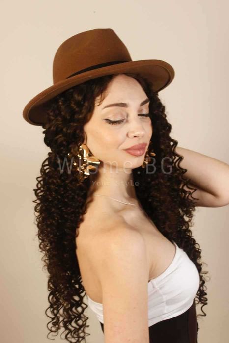 Дълга къдрава тъмнокестенява лейс фронт перука Малена