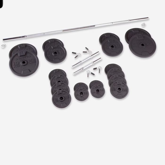 Комплект тежести за силови тренировки общо тегло 133 КГ