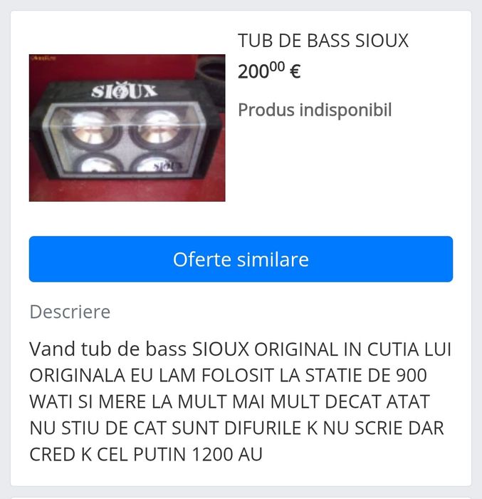 Subwoofer audio auto dublu 2x12 inch 2x800 wati bass masina doua difuzoare sioux