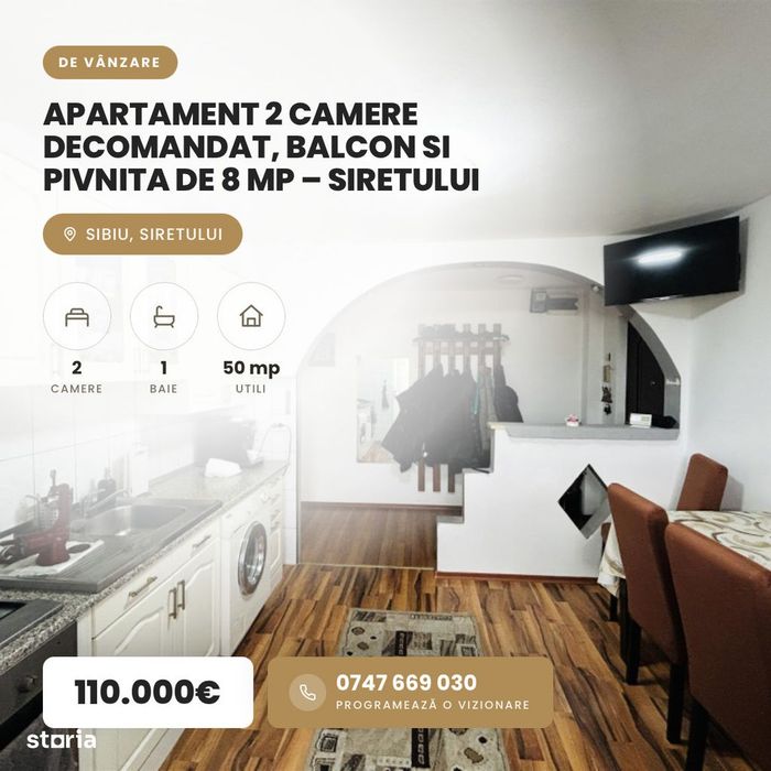 Apartament 2 camere decomandat, balcon si pivnita de 8 mp – Siretulu