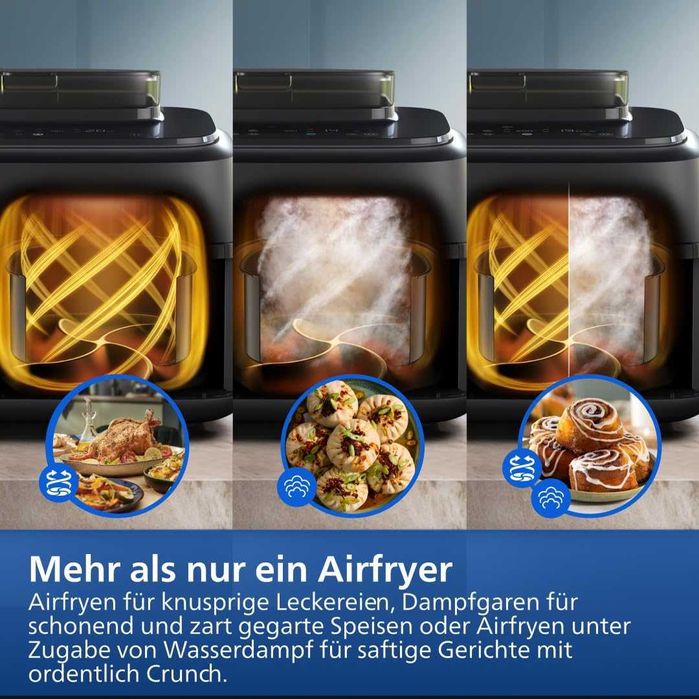 ПРОМО Нов 2г Гаранция Фритюрник с Горещ Въздух Airfryer Philips NA550/00 с Двойна Кошница