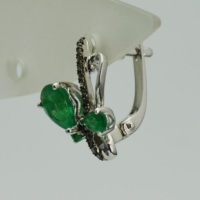 Cercei aur alb 14k cu smaralde si diamante cod 4797