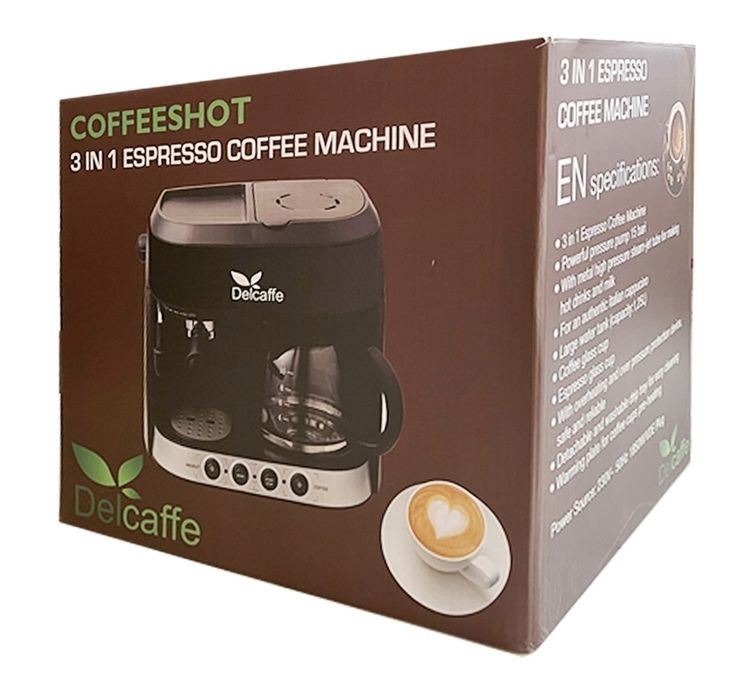 Espressor DelCaffe 3 in 1 Coffe Shot, 15 bari, 1850W, 1.25 l