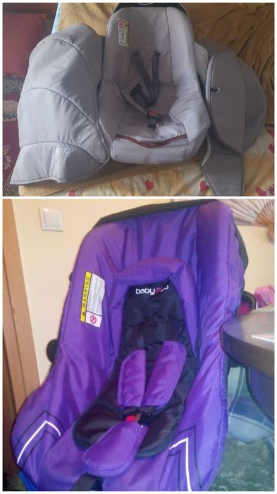 Scoica auto masina autoturism, scaun bebe bebelus copil mic cu maner reglabil rabatabil, in stare ca noua cu huse mai multe, invelitoare toamna iarna