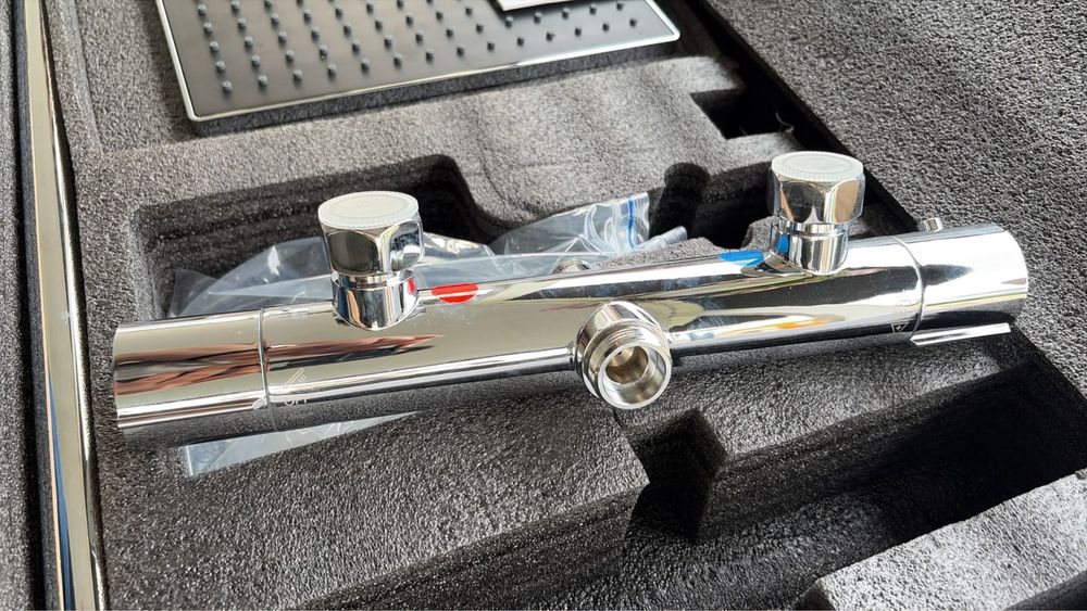 Set dus complet Auralum cu baterie termostatica, dus ploaie 30x30 cm, inox cromat