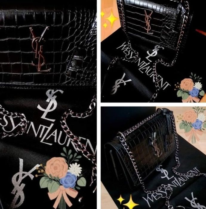 Geanta damă aysl,model croco, logo metalic argintiu, saculet, etichetă