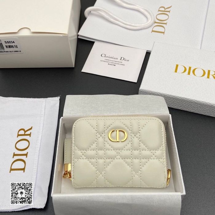 Christian Dior Caro Zipped Coin Wallet – White