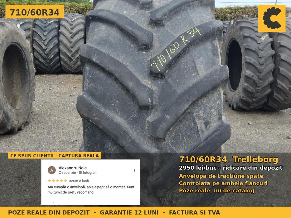 Anvelope Cauciucuri 710/60R34 710/60 R34 710/60-34 7106034 Trelleborg Tractor Punte Spate Utilaje Agricole SH Second Hand GARANTIE Garantie 1 An
