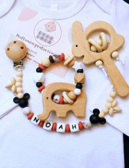 Set cadou bebeluși / cadou botez / jucării din lemn / zornăitoare lemn