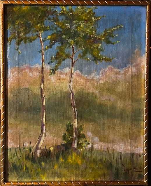 "Peisaj cu doi mesteceni" Tablou foarte VECHI, ul/pz, semnat ...Aurel