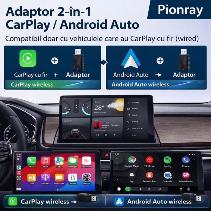Adaptor wireless auto Carplay si Android Auto