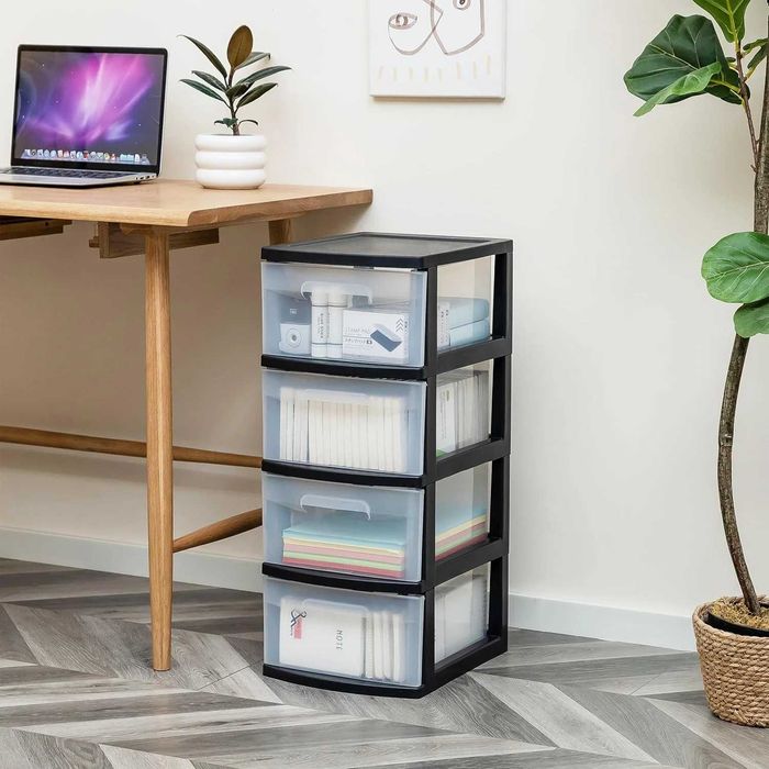 Dulap pe roti cu sertare transparenter, 4 x 20 L, Transparent