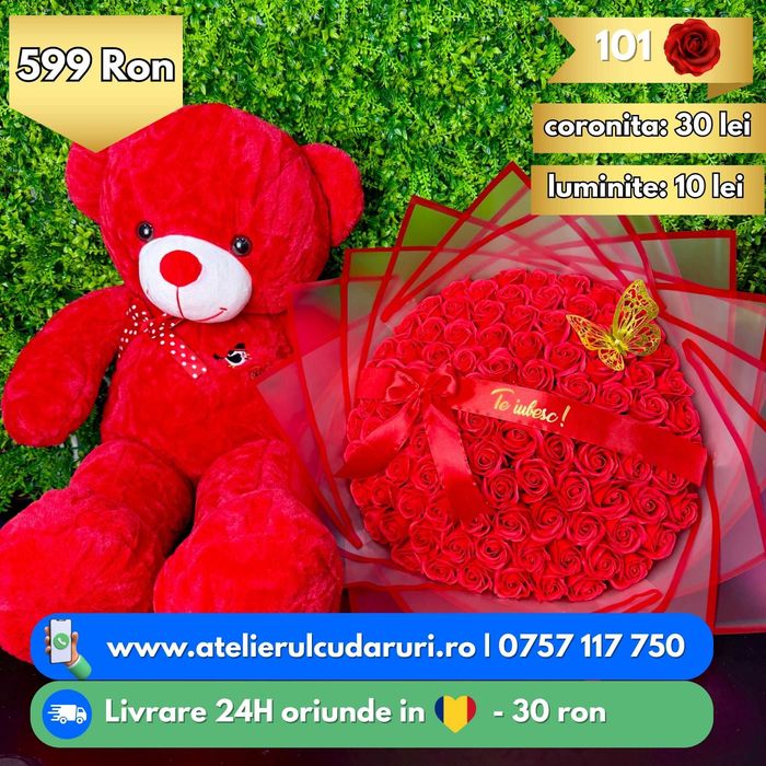 Buchete trandafiri din sapun personalizate + cu sclipici