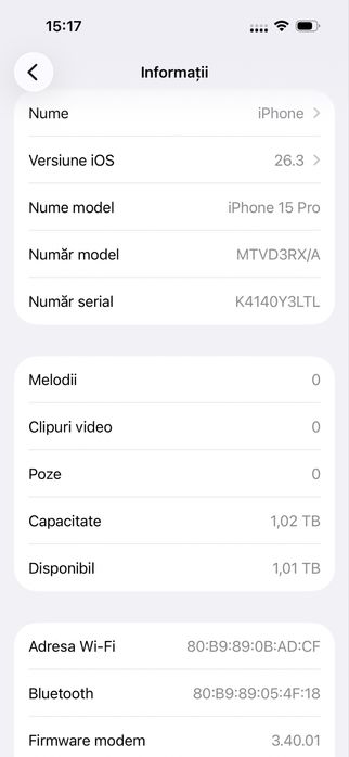 Vand Iphone 15 pro 1TB