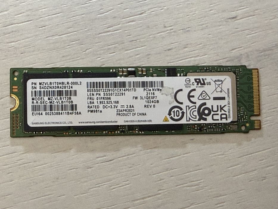 Samsung SSD 1 TB M2 2280 NVMe