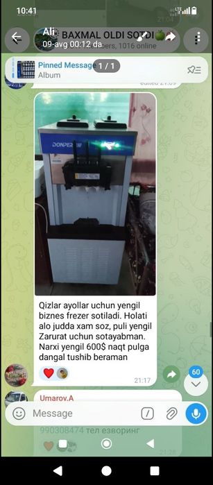 Frezer ( muzqaymoq aparat) sotiladi 1 oy ishlagan holati alo darajada