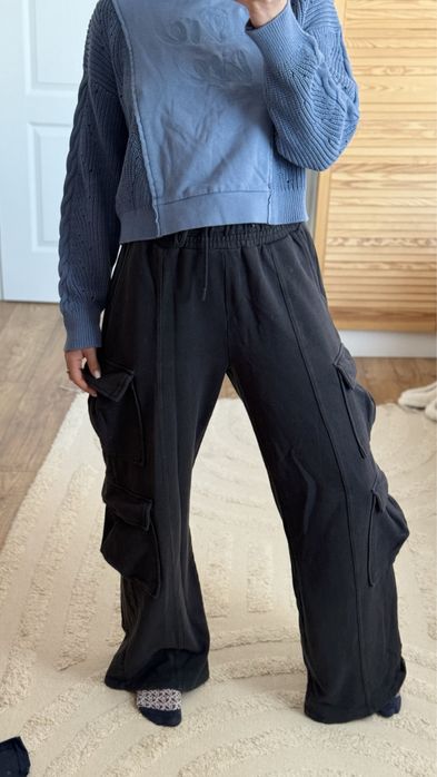 Pantaloni crac larg trening talie inalta