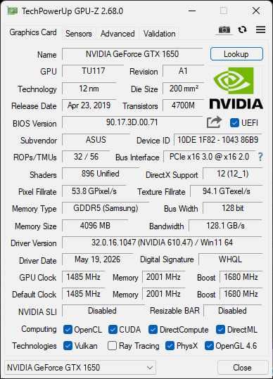 GTX 1650 ASUS Phoenix OC