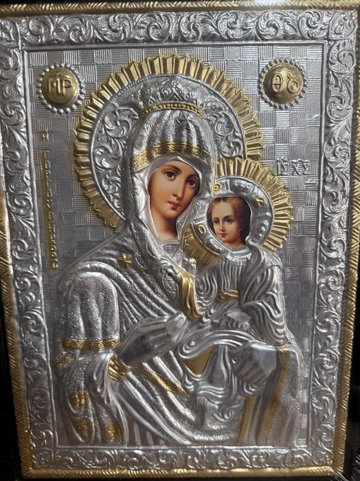 icoana veche maica domnului grabnic ascultatoare  dim 30x40  cm icoana  argintata