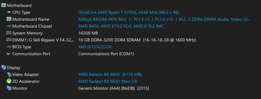 COMPONENTE CALCULATOAR : R7 5700x , 16Gb 3200 CL16 ,AMD B450 , RX 6600