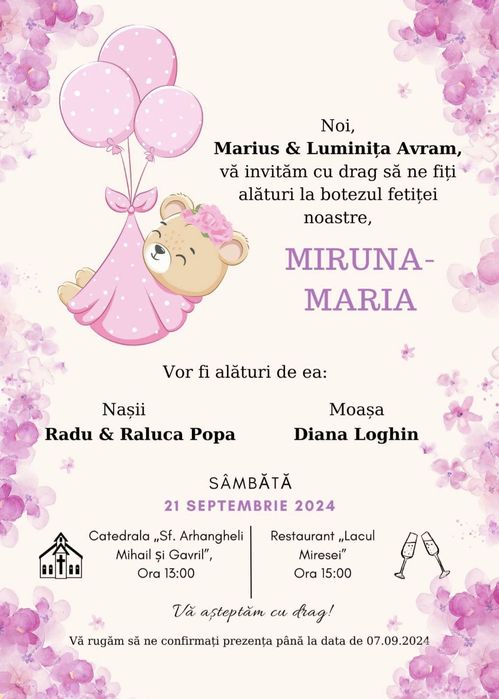 Invitații digitale/mărturii-nuntă/botez/cununie/save the date/majorat