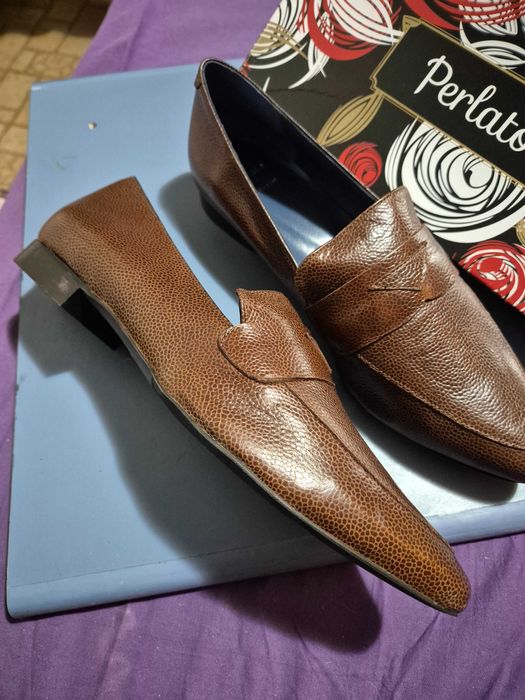 Pantofi dama, PERLATO, marime 42, piele naturala, maro, noi