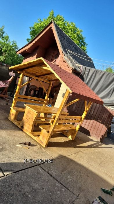 Foisor rustic  din  lemn  masiv  diferite modele  masa cu bănci