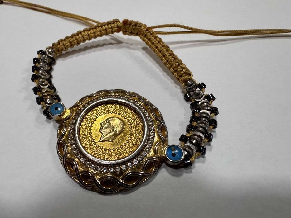 Гривна със златна паричка 14k Кемал Ататюрк