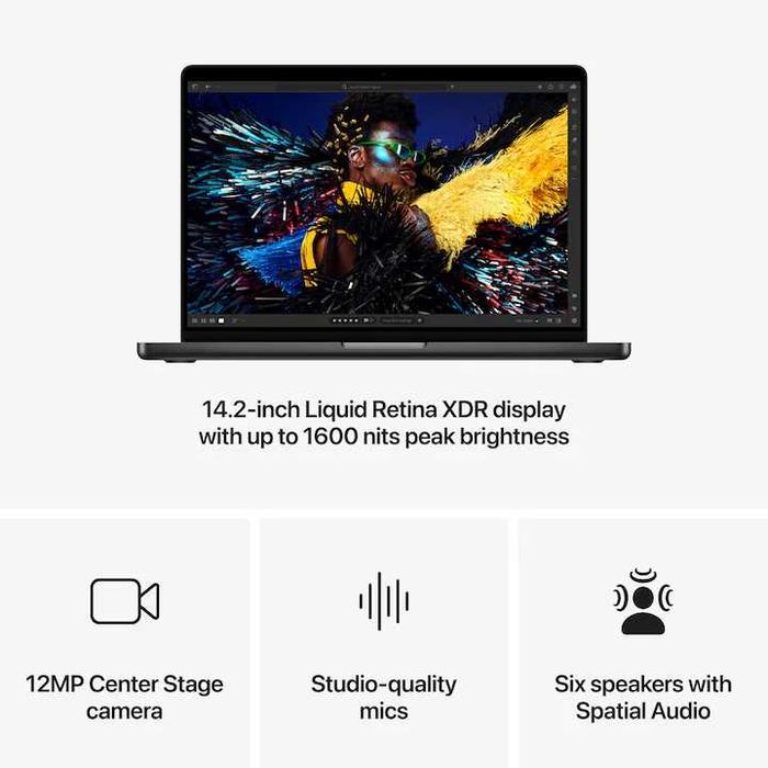 Laptop Apple MacBook Pro 14" cu procesor Apple M4 Pro, 14 nuclee CPU si 20 nuclee GPU, 24GB RAM, 1TB SSD, Space Black, Tastatura Internationala