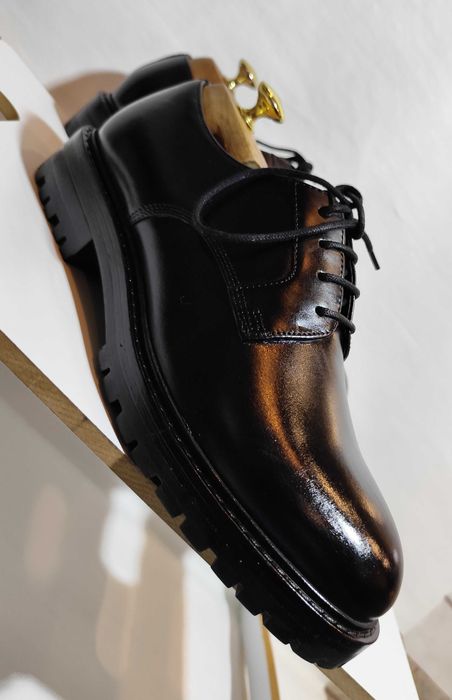 Pantofi derby 42 42.5 43 43.5 lace up ZARA NOI piele naturala negru