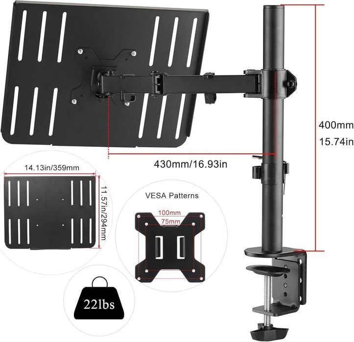 Suport perete Suptek MD6421TP004 pentru monitor + tavă laptop