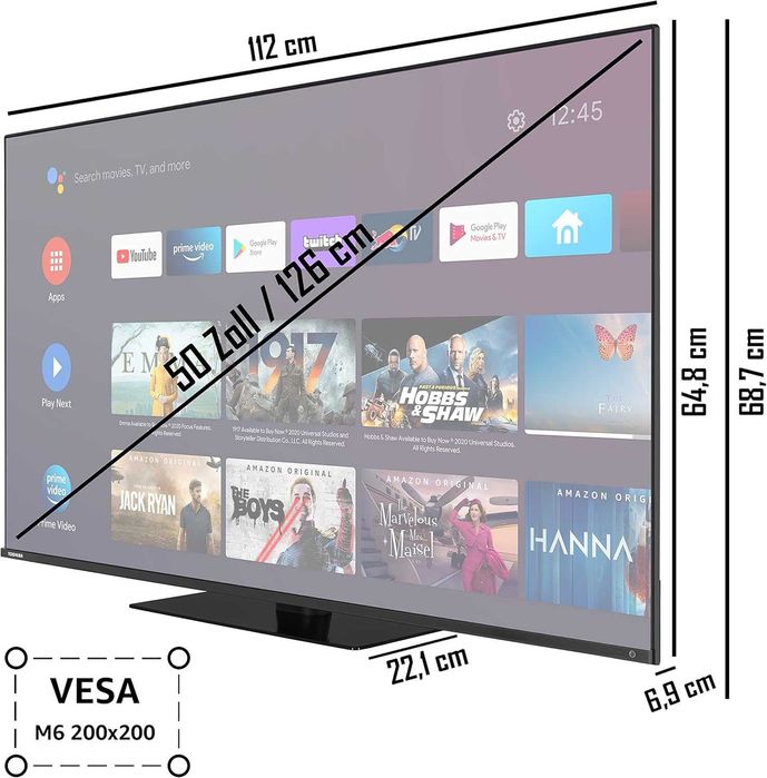Toshiba 50" QLED 4K Android TV с Dolby Vision и Onkyo звук