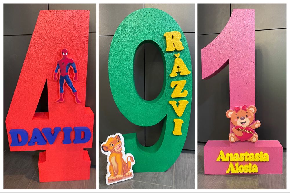 Decor botez, nunta, aniversare, litere, cifre, figurine