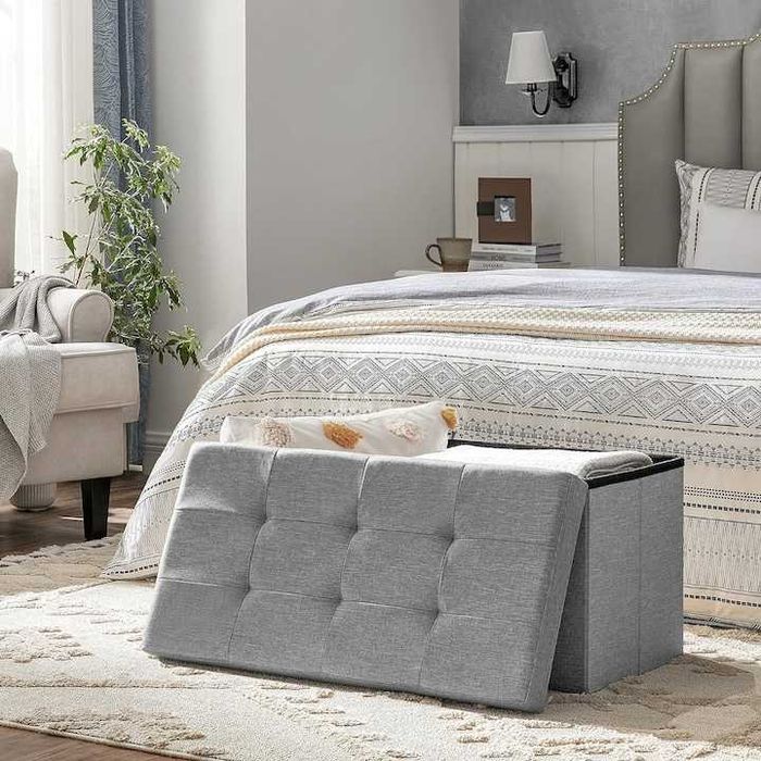 Taburet pliabil, Cu spatiu de depozitare, 76 x 38 x 38 cm, Aspect Elegant, Gri inchis