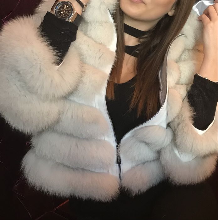 Палто от естествен косъм лисица бяло