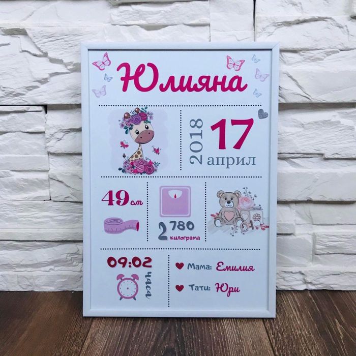 Бебешка визитка/рамка “Здравей бебе”