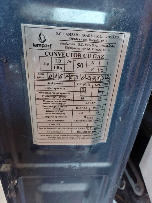 Convector pe gaz natural sau gpl