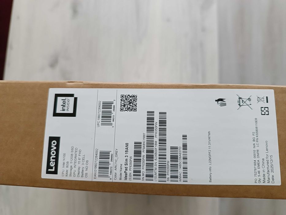 Lenovo IdeaPad Slim 3 15IAN8 / Чисто нов / 8GB RAM / 512GB SSD