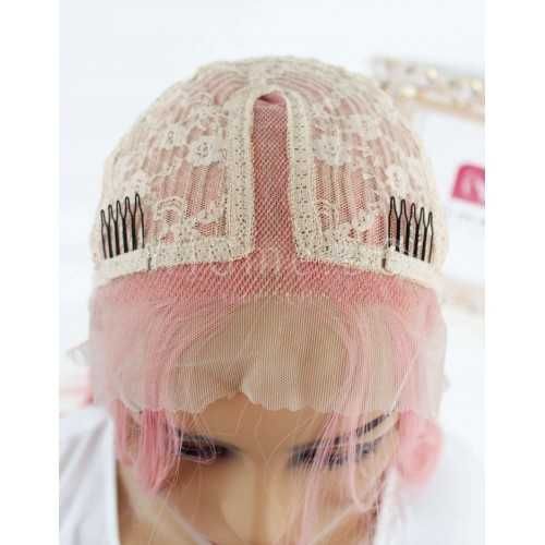 Дълга права розова лейс фронт перука Розалин