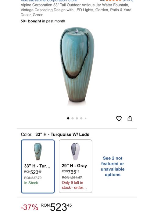 Fântână de exterior cu borcan antic, înaltă de 84 cm Alpine