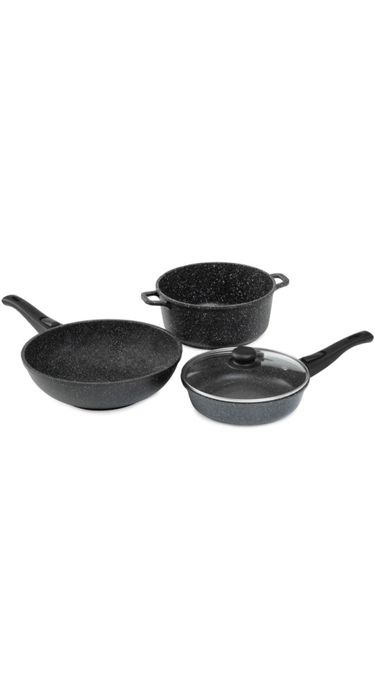 Комплект современной кухонной посуда 3 штуки со стекляный крышкой