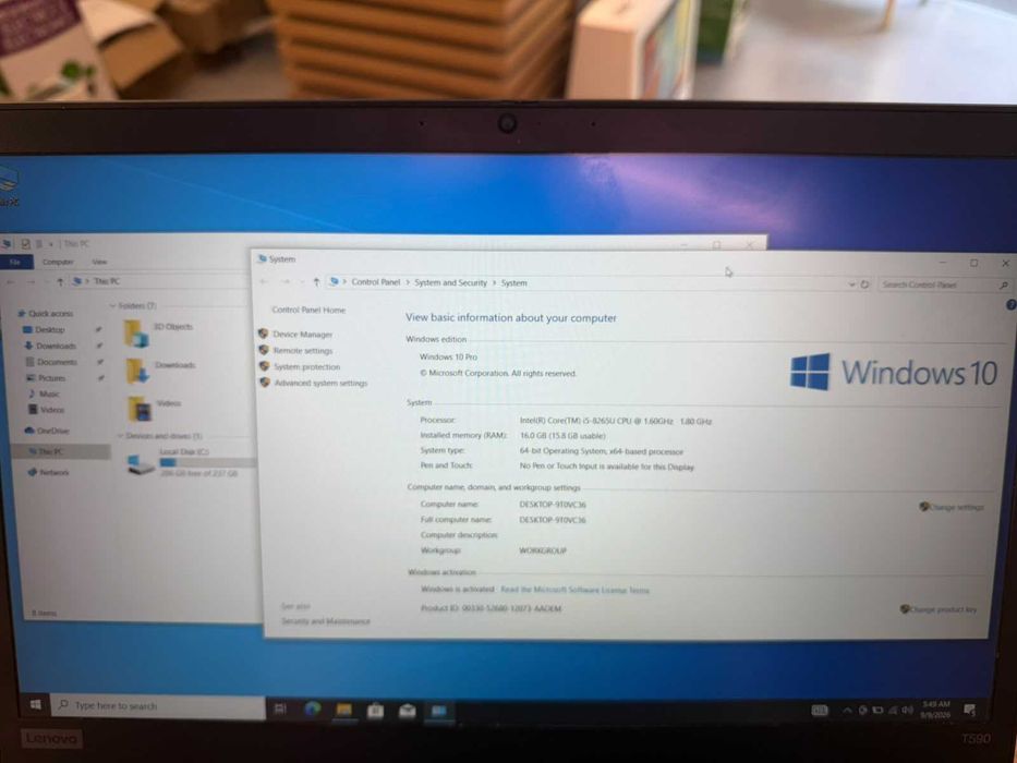 Lenovo ThinkPad T590 i5-8265U 16GB RAM SSD 256GB – Garanție 24 Luni