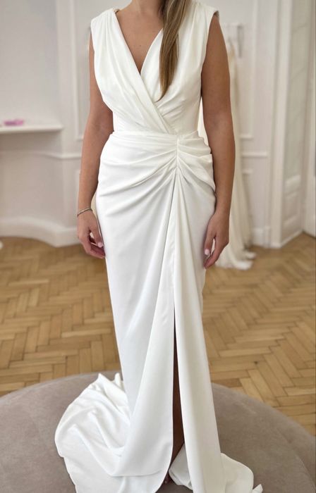 Rochie alba Rhea Costa Saara crepe long