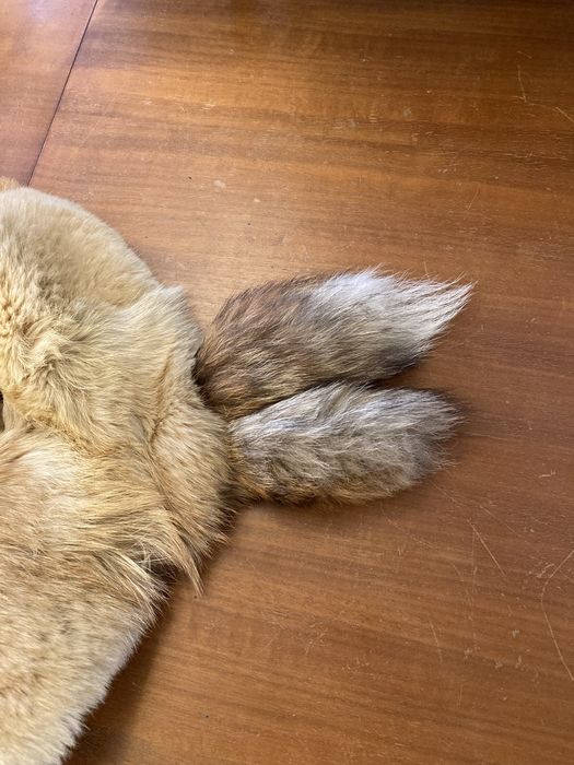 Jacheta din blana de vulpe, M, alb-galbuie