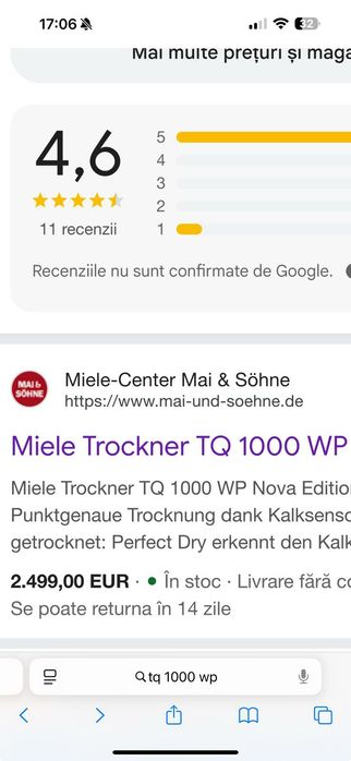 Uscator de haine Miele NOU TQ 1000 WP